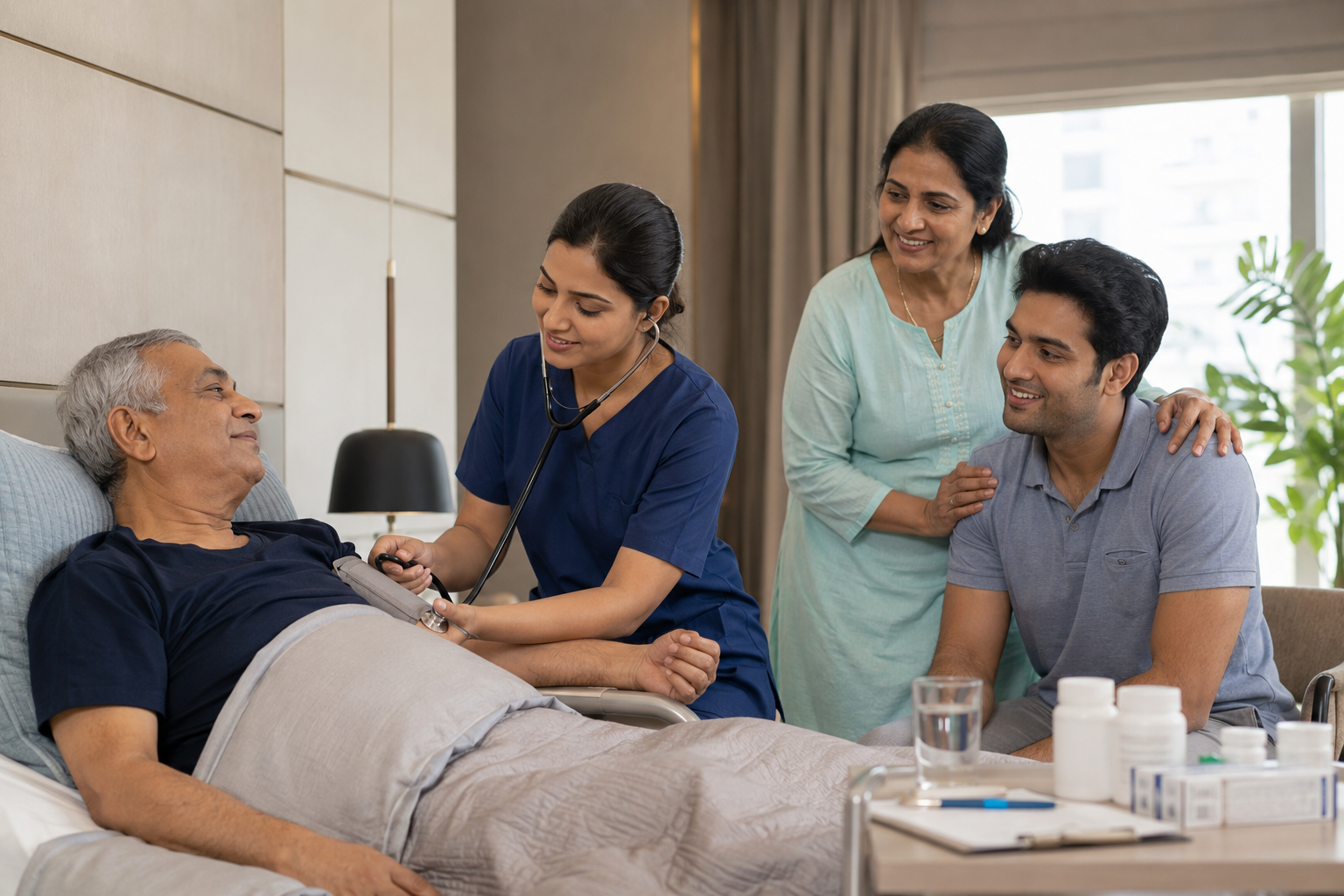 Qualified home nurse in Noida providing post-surgery care at home
