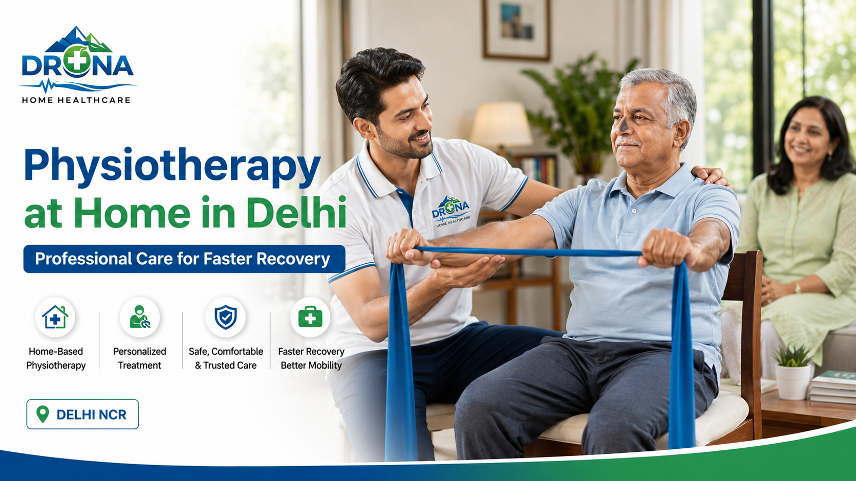 Physiotherapy at Home in Delhi helping an elderly patient recover mobility and strength with professional rehabilitation support.